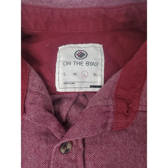 On The Byas Button Up Long Sleeve Flannel  Shirt Mens Size Large Maroon Western - Picture 4 of 7